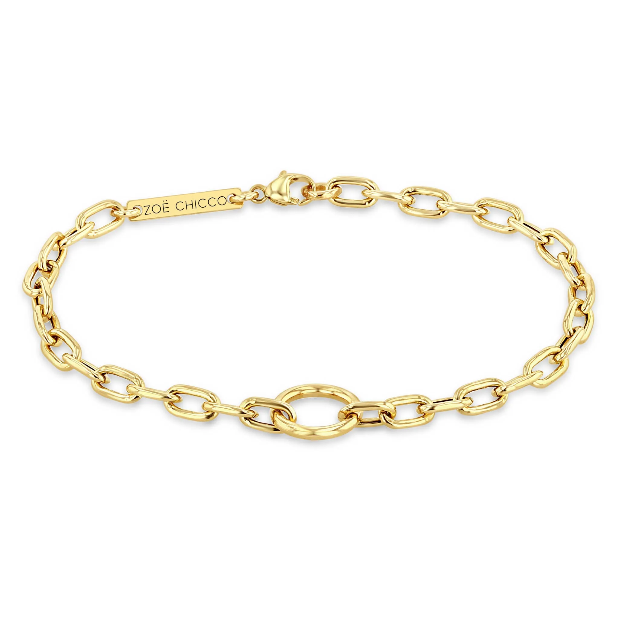 14k Circle Medium Square Oval Link Chain Bracelet