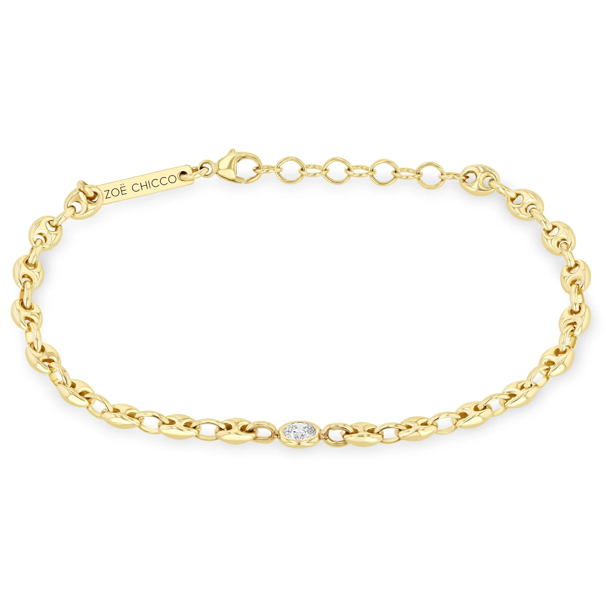 14k Floating Diamond Small Puffed Mariner Chain Bracelet