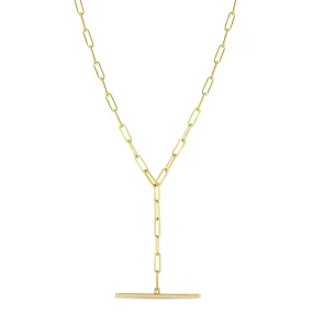 14k Gold Small Paperclip Chain Faux Toggle Lariat Necklace