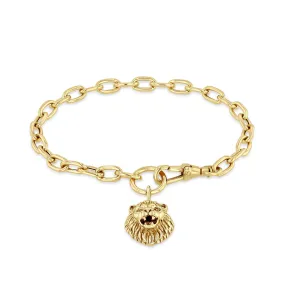 14k Lion Head Large Square Oval Link Bracelet with Swivel Clasp