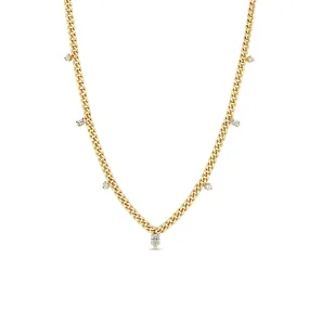 14k Mixed Cut Diamond Small Curb Chain Necklace