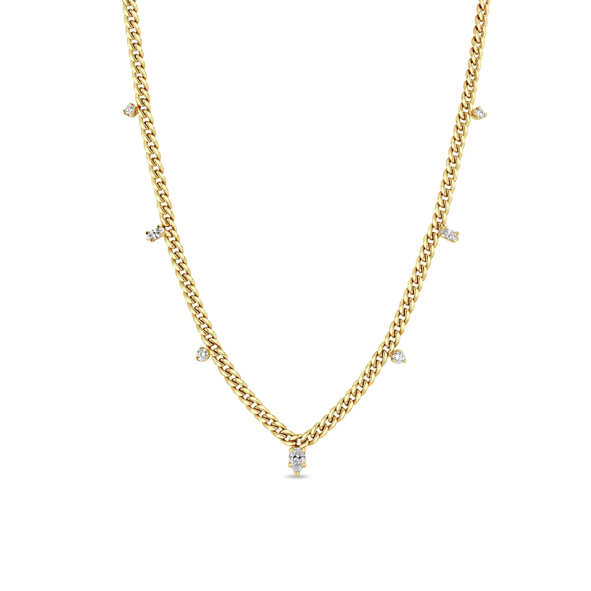 14k Mixed Cut Diamond Small Curb Chain Necklace