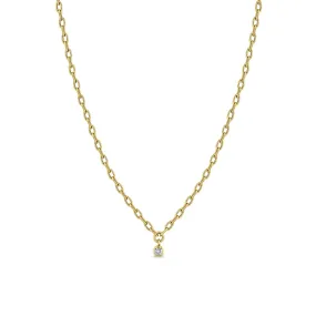 14k Small Square Oval Link Dangling Diamond Bezel Necklace