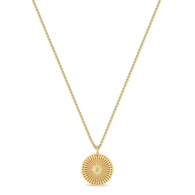 14k Small Sunbeam Medallion Box Chain Necklace