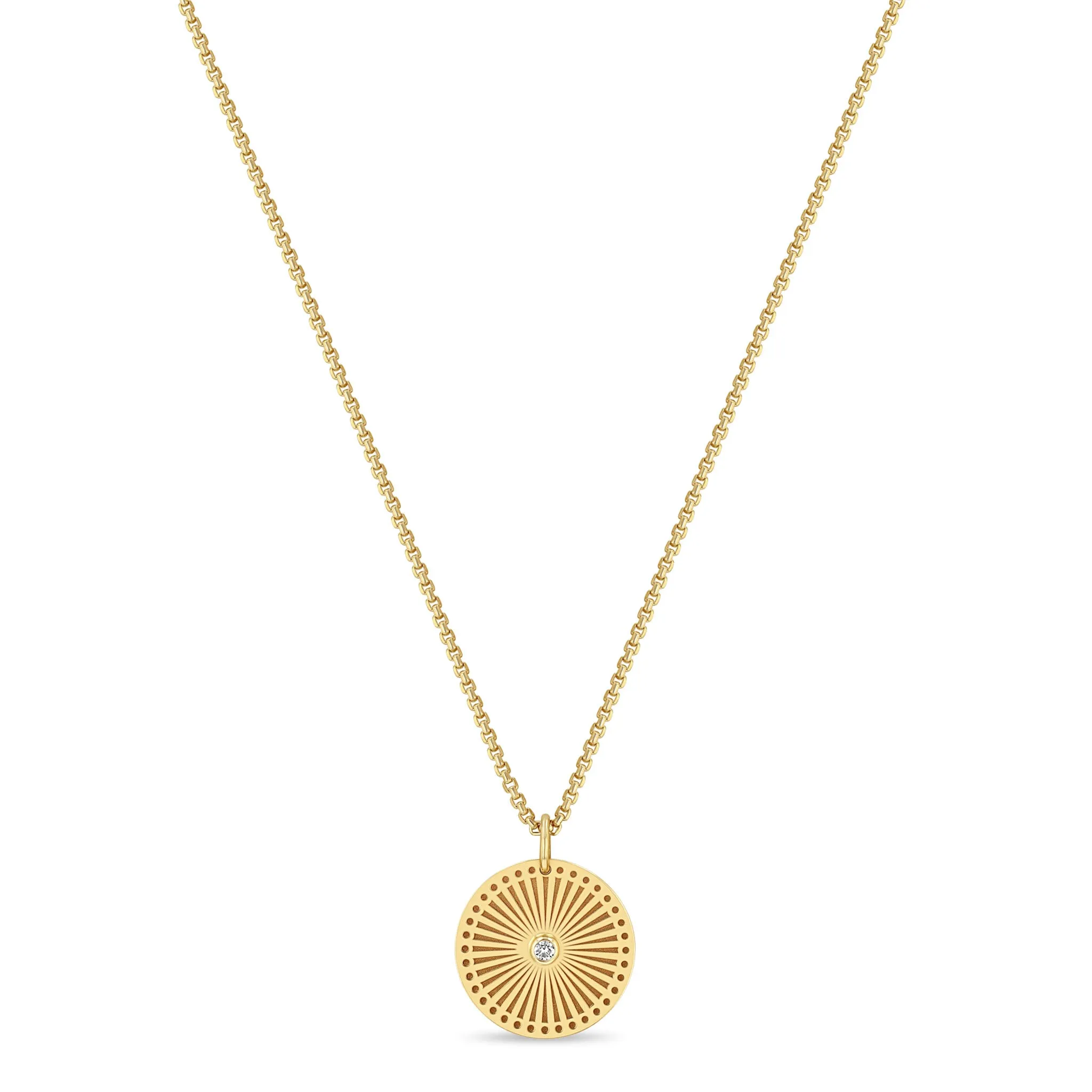 14k Small Sunbeam Medallion Box Chain Necklace