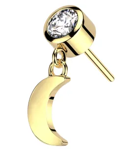 14kt Gold Celestial Half Moon Dangle CZ Threadless Top