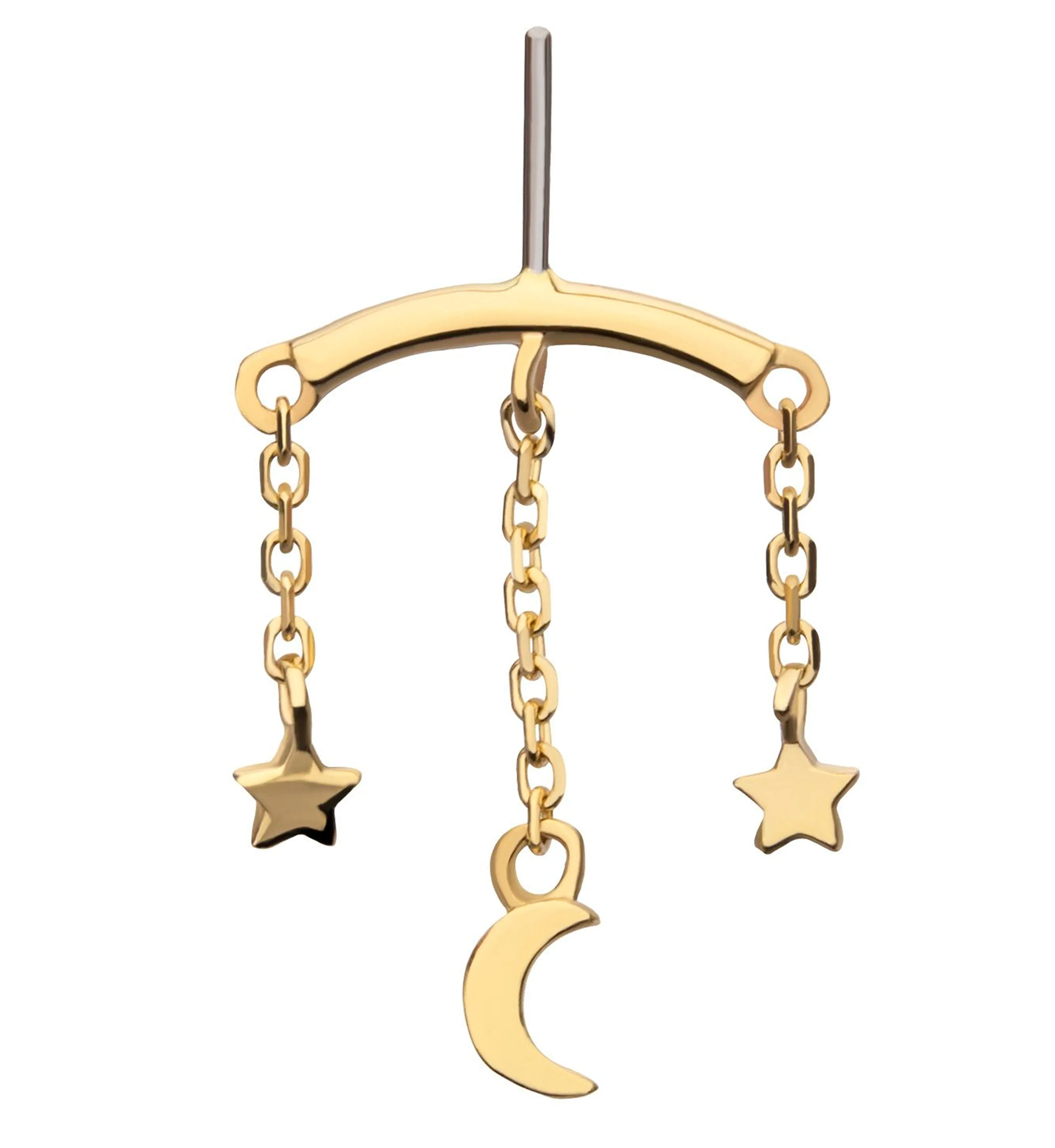 14kt Gold Hidden Curved Bar Half Moon And Stars Dangle Threadless Top