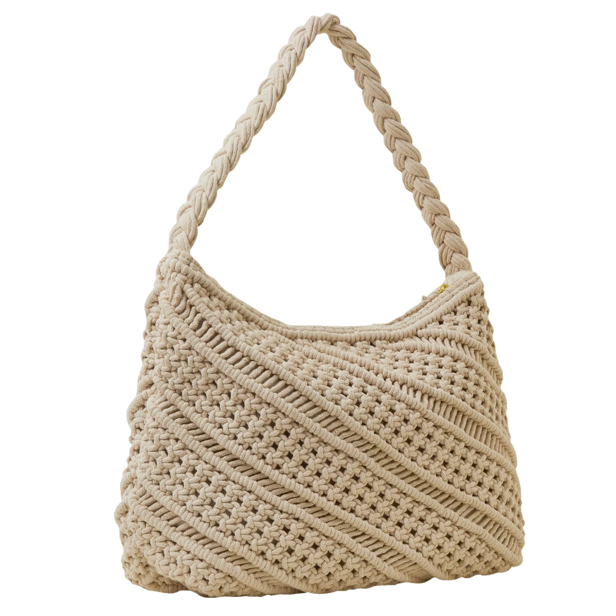 Accessorize London Women's Cream Macrame Woven Shoulder Bag