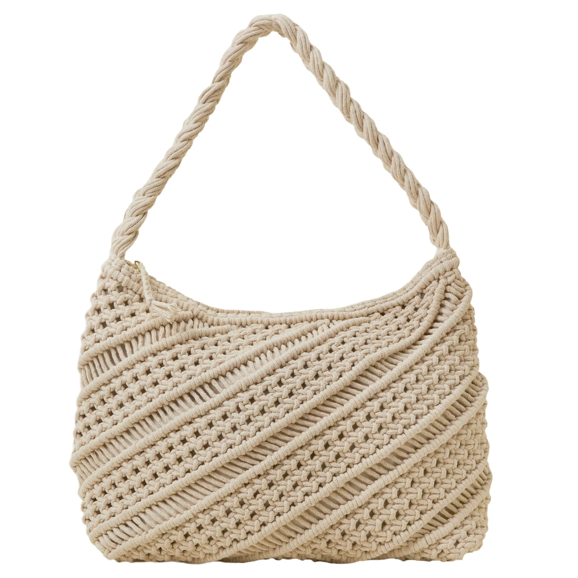 Accessorize London Women's Cream Macrame Woven Shoulder Bag