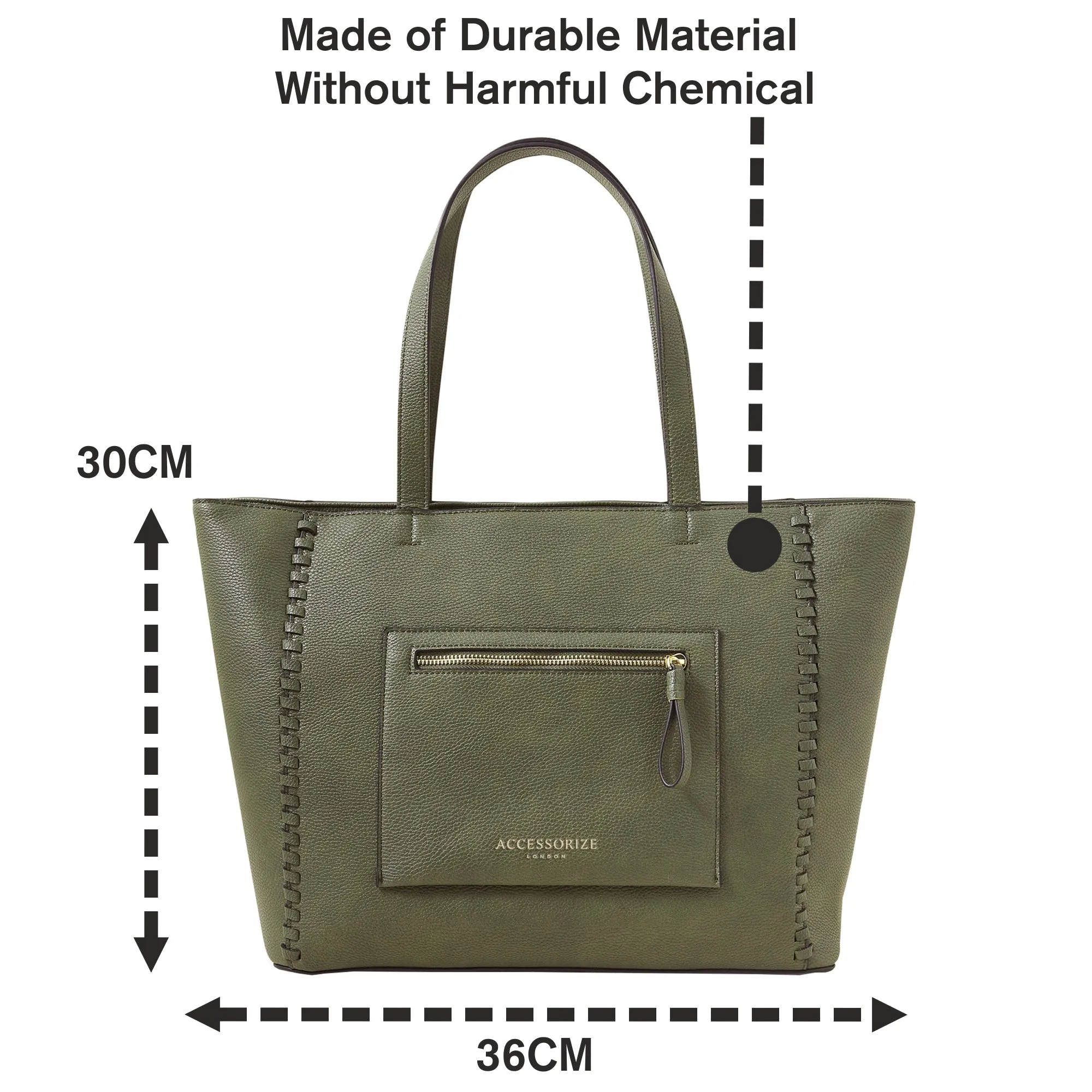 Womens Khaki Front Pocket Tote Bag by Accessorize London with Stylish Design