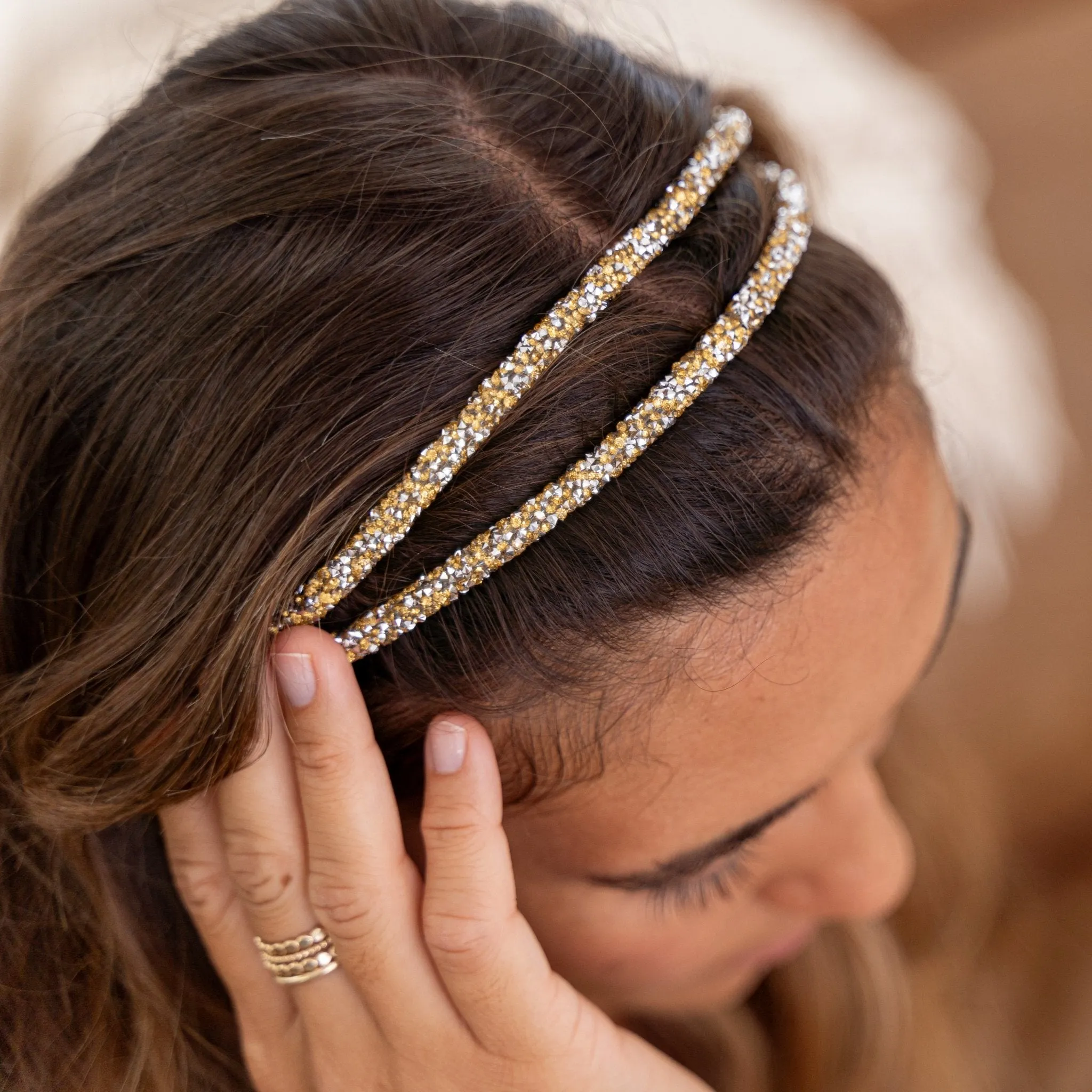 Adjustable Double Row Rhinestone Headband