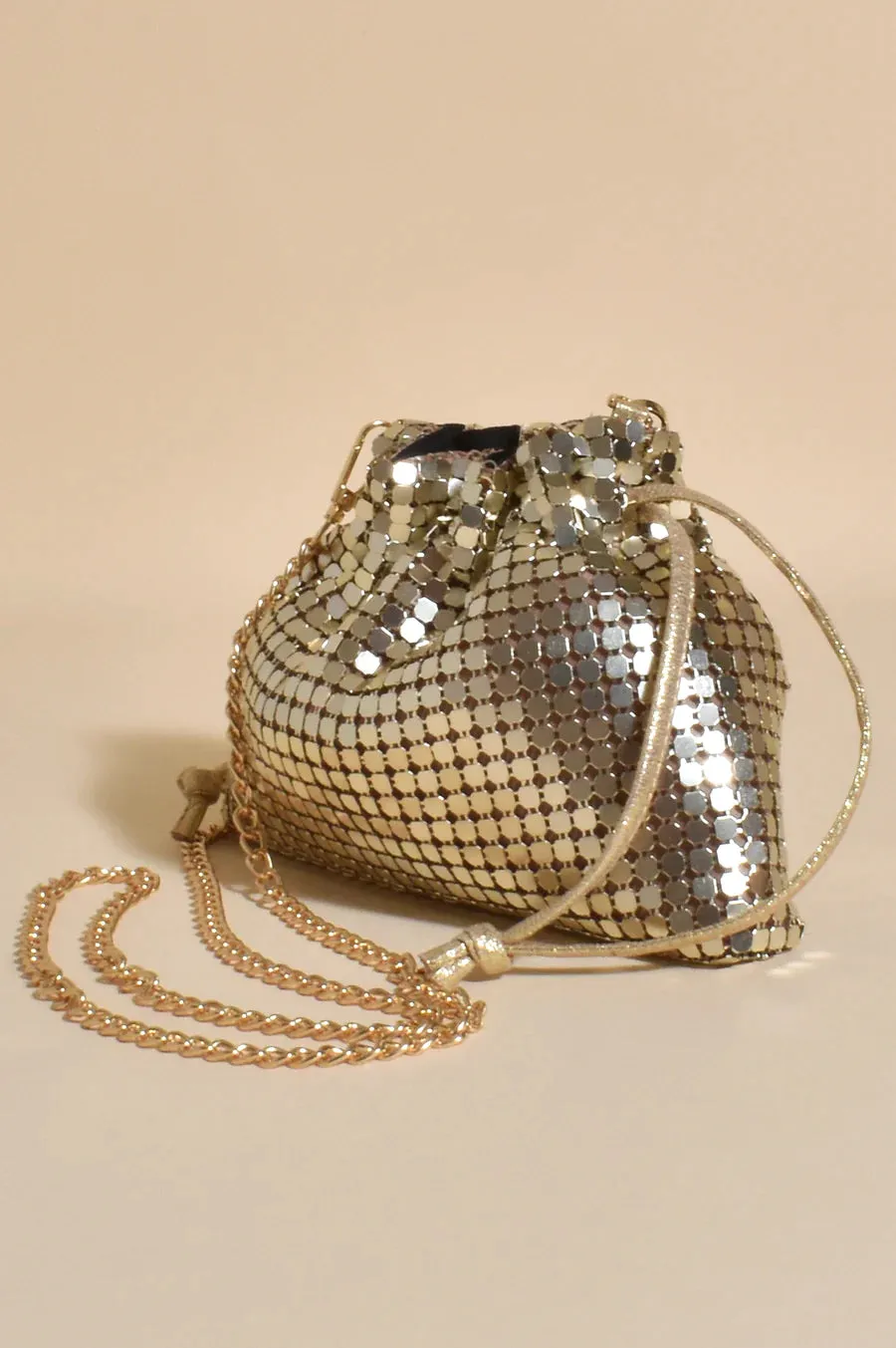 ADORNE Kenzie Drawstring Mesh Bag GOLD