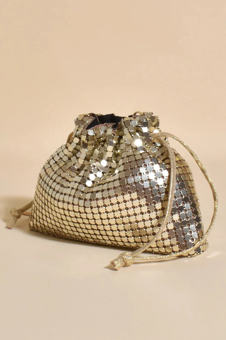 ADORNE Kenzie Drawstring Mesh Bag GOLD