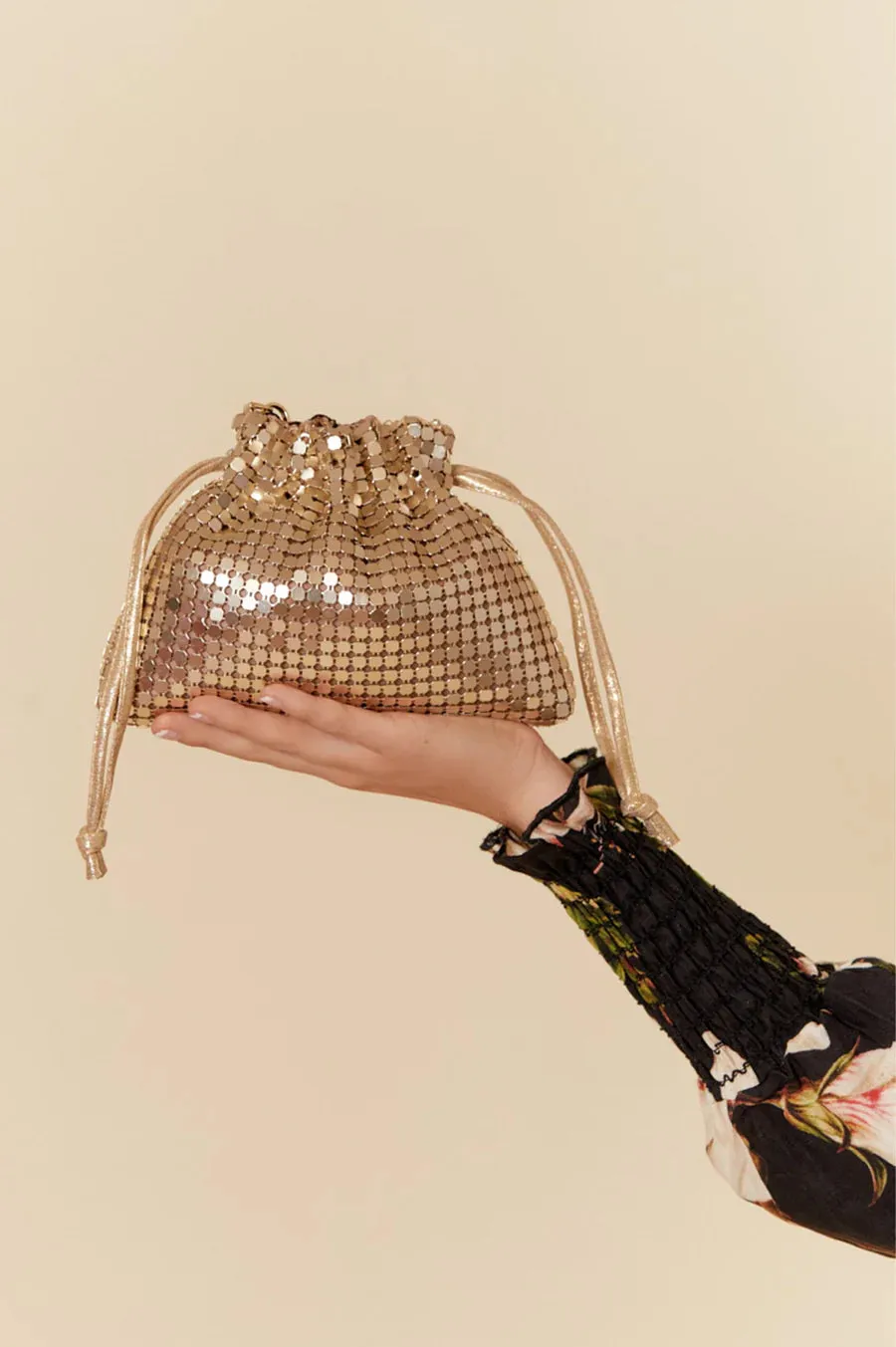 ADORNE Kenzie Drawstring Mesh Bag GOLD