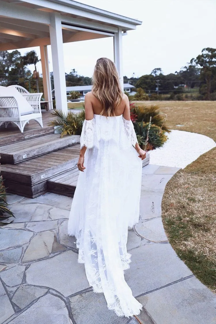 Beach Wedding Dresses Half Sleeve Off the Shoulder Lace Sexy Simple Boho Bridal Gowns