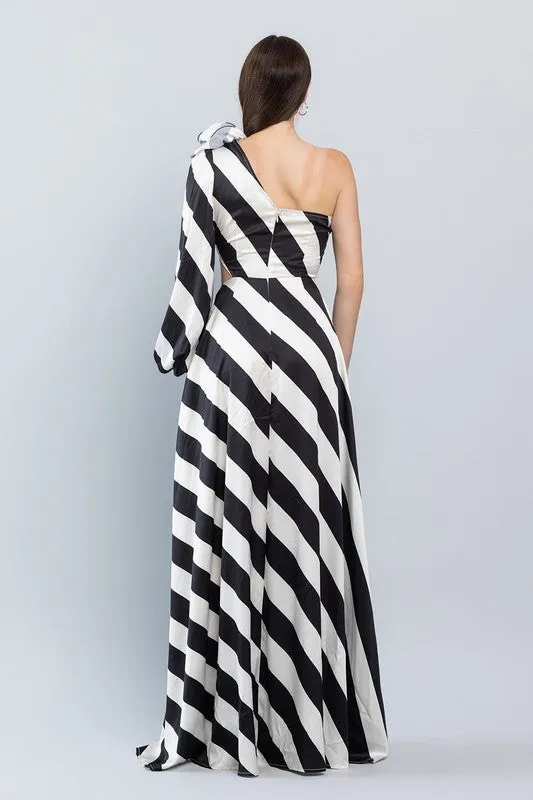 Bellucci Striped One Shoulder Maxi Black