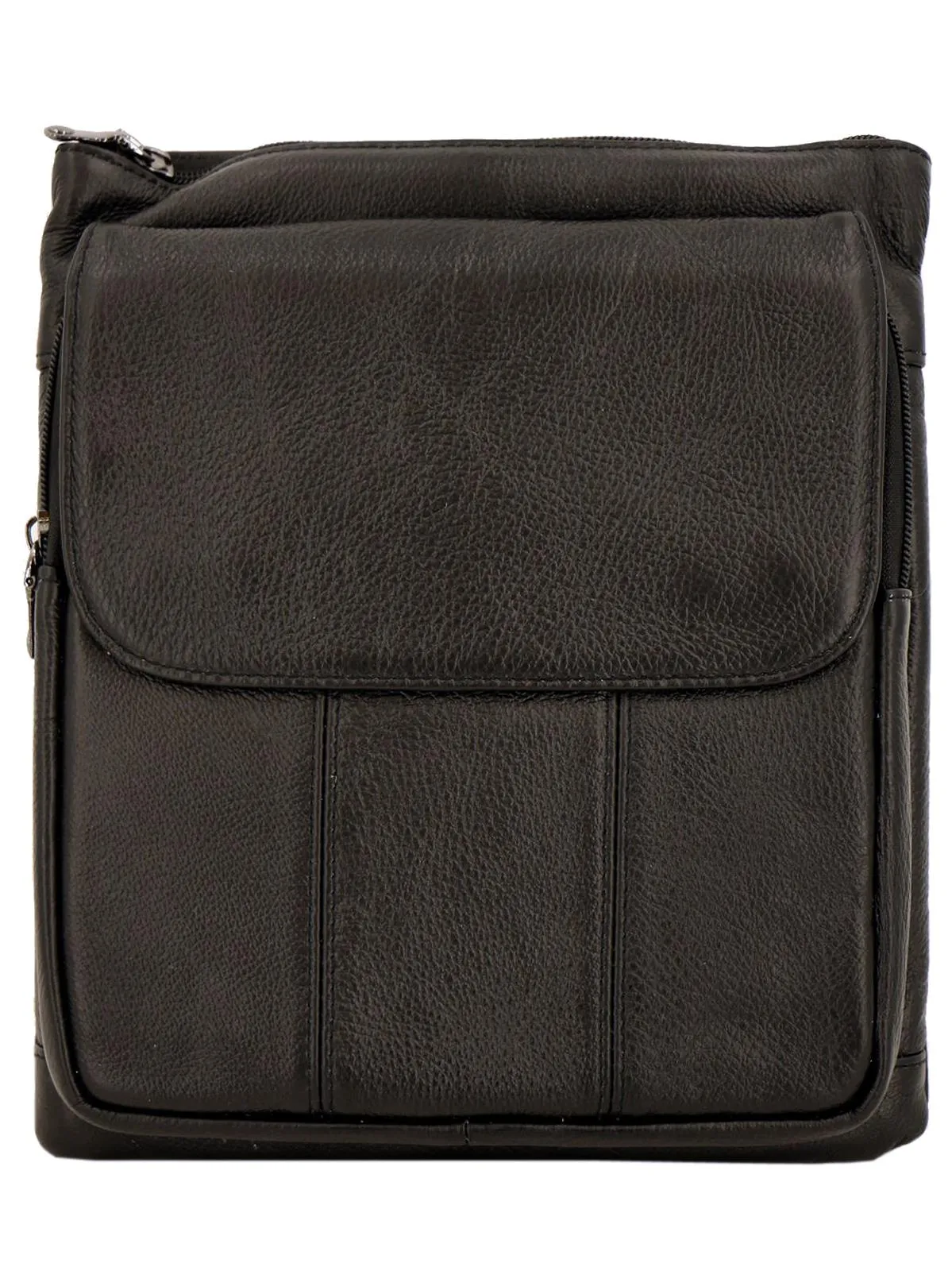 Black Leather Men's Vintage Style Panelled Crossbody Bag