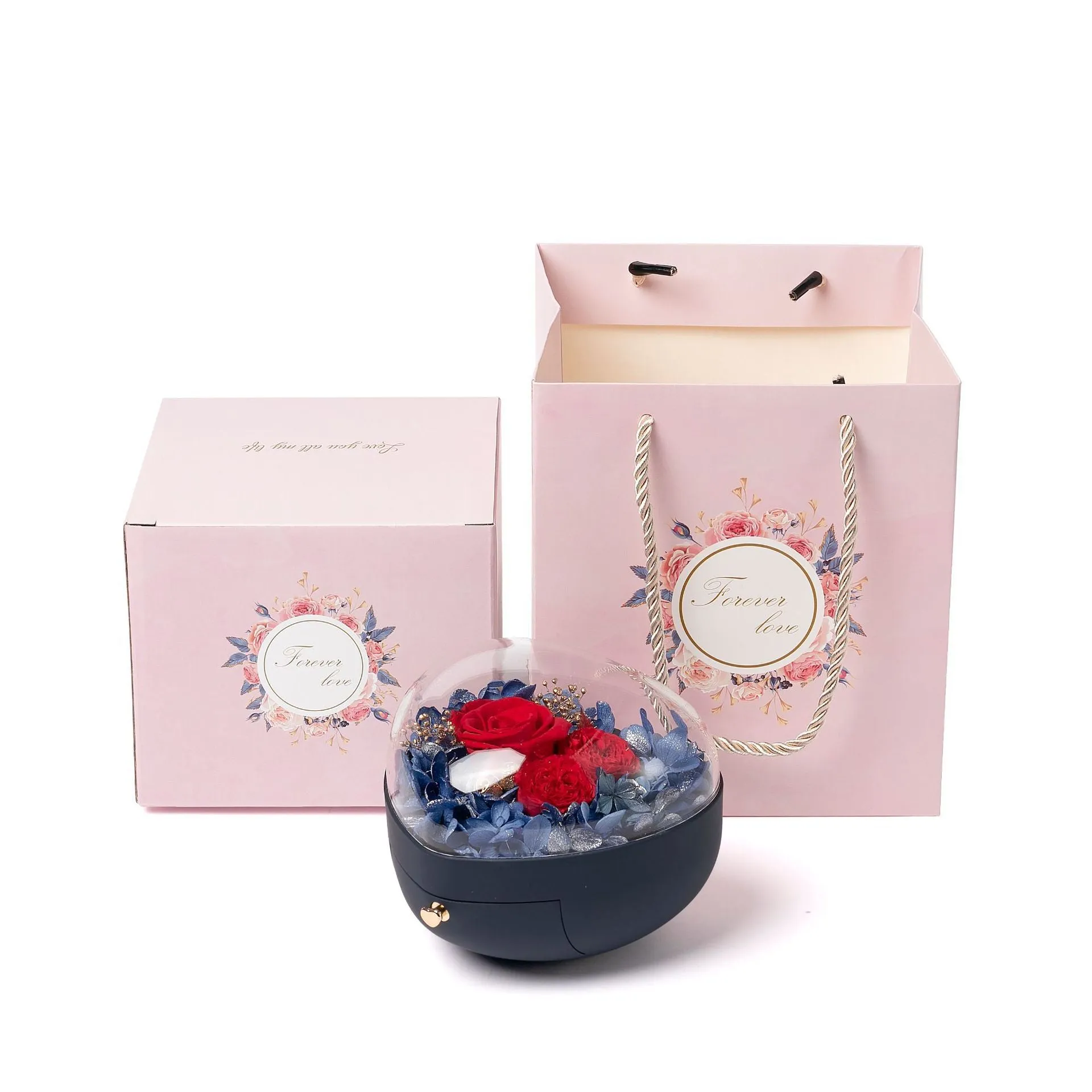 Blue Drawer Type Love Eternal Flower Gift Box Rose Jewelry Box Necklace Pendant Ring Box