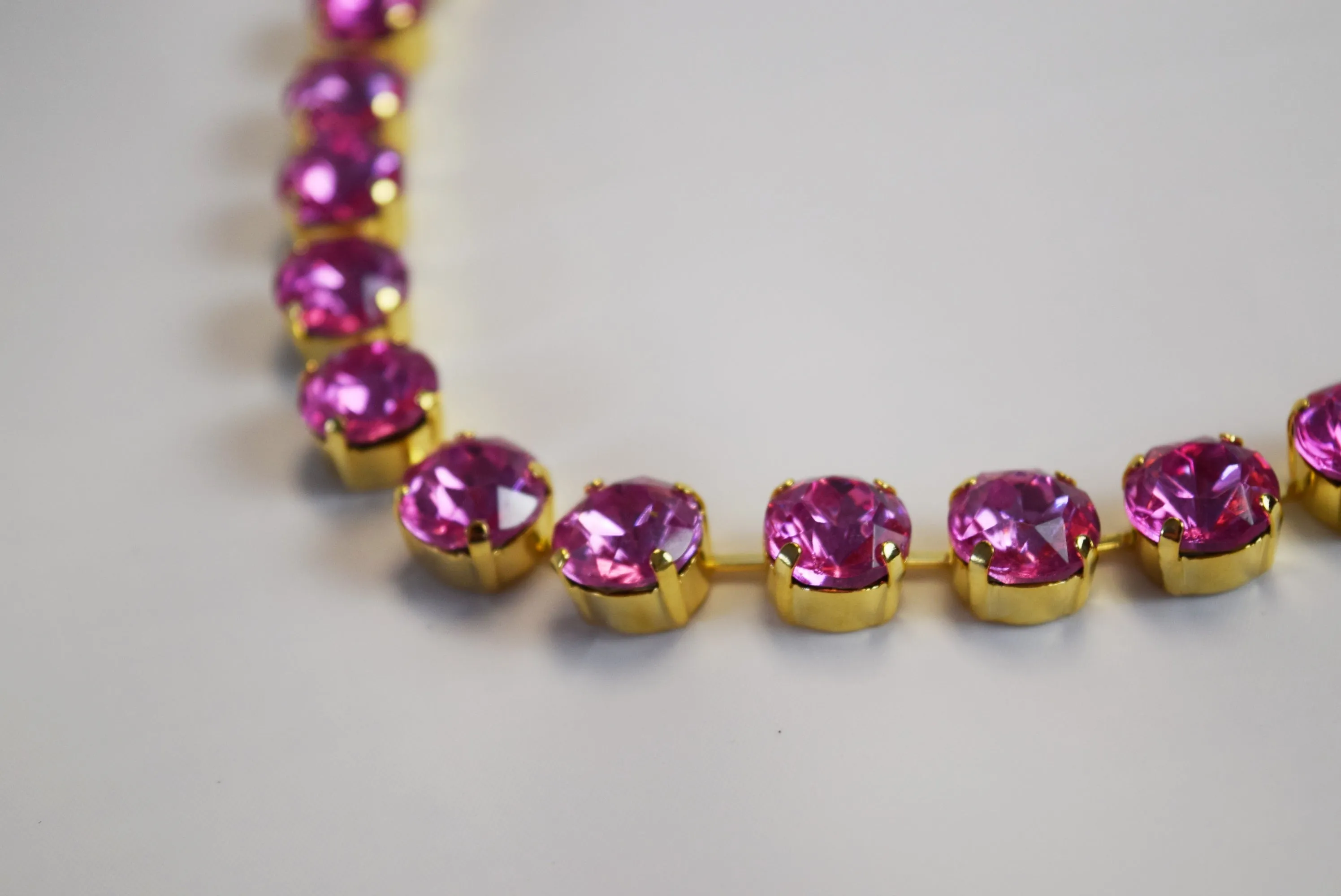 Bright Pink Crystal Collet Necklace - Small Round