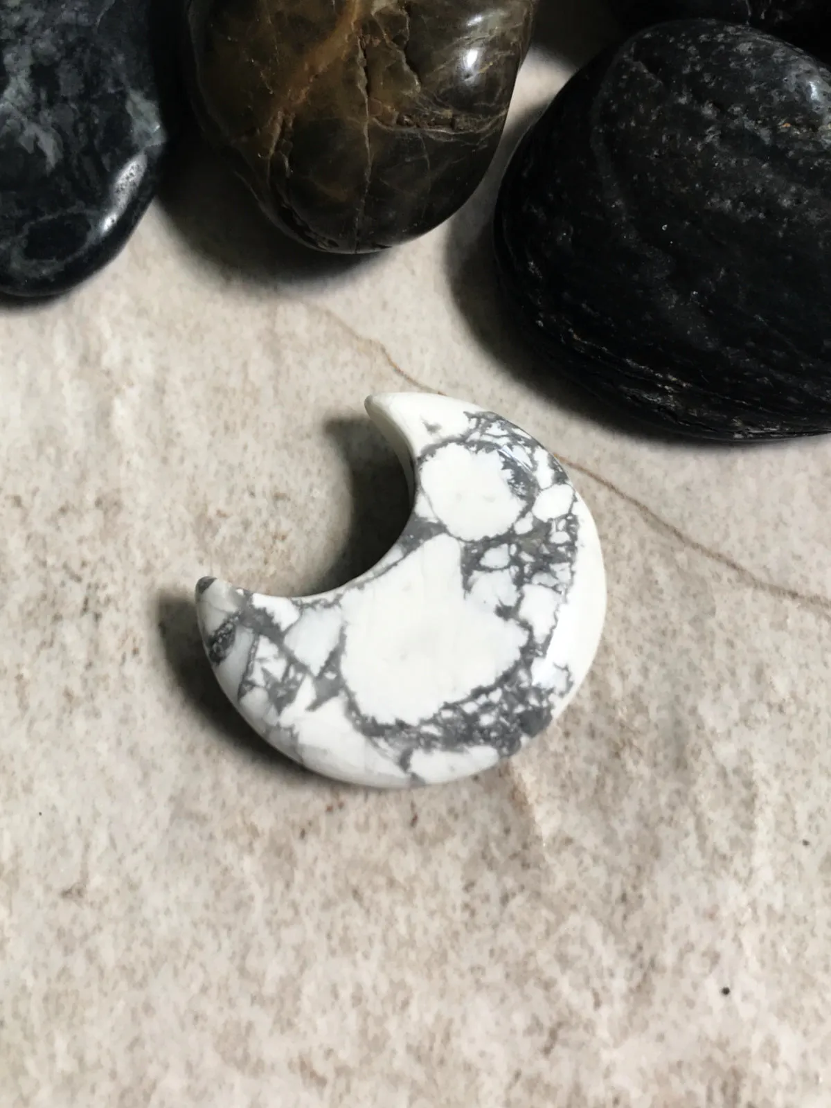 Carved Stone Crescent Moon