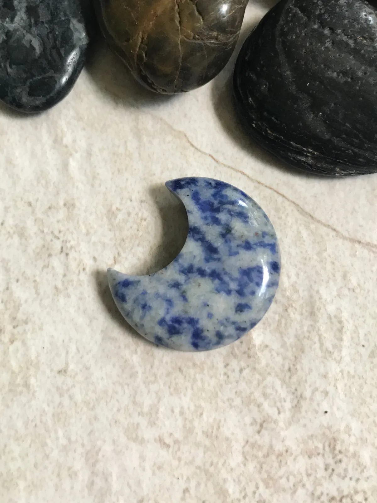 Carved Stone Crescent Moon