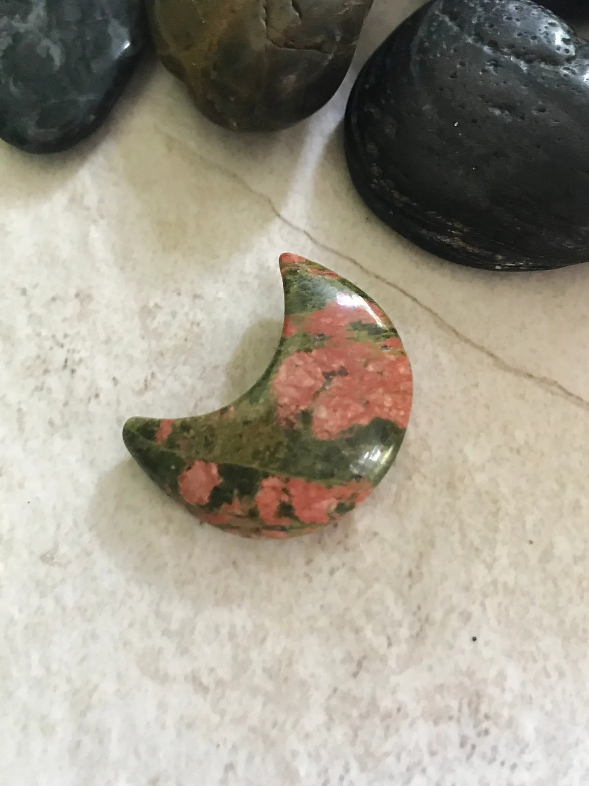 Carved Stone Crescent Moon