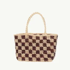 CHECK STRAW BAG SMALL NATURAL BROWN