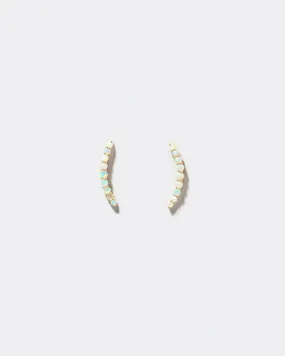 Crescent Ear Climber Stud Earrings - Opal