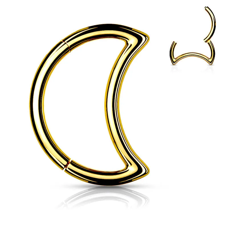 Crescent Hinged Segment Hoop Ring - Gold