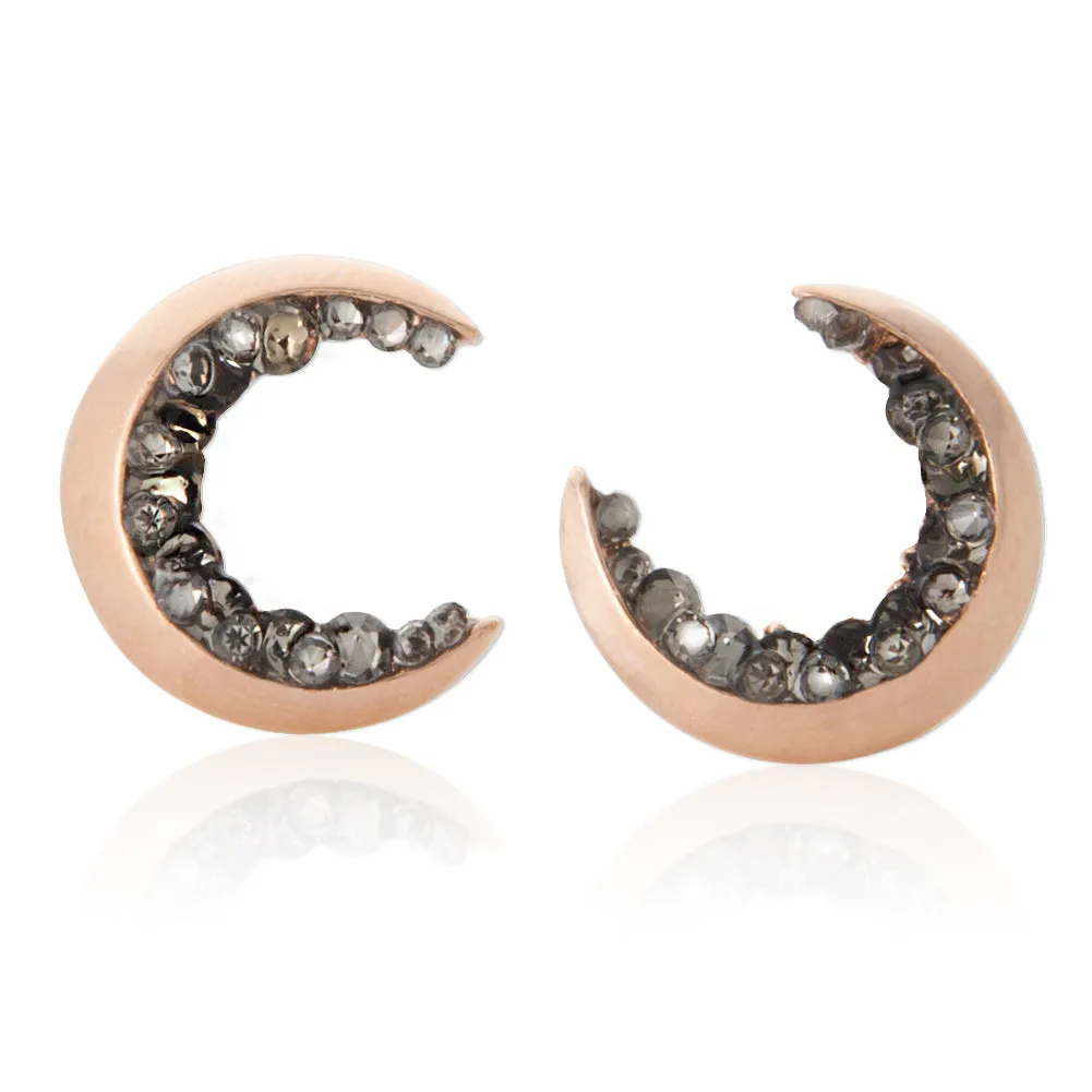 Crescent Moon and Black CZ Earrings / Moon earrings