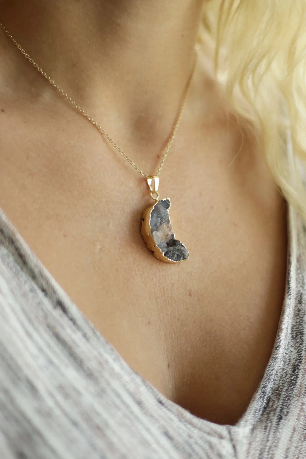 Crescent Moon Druzy Necklace