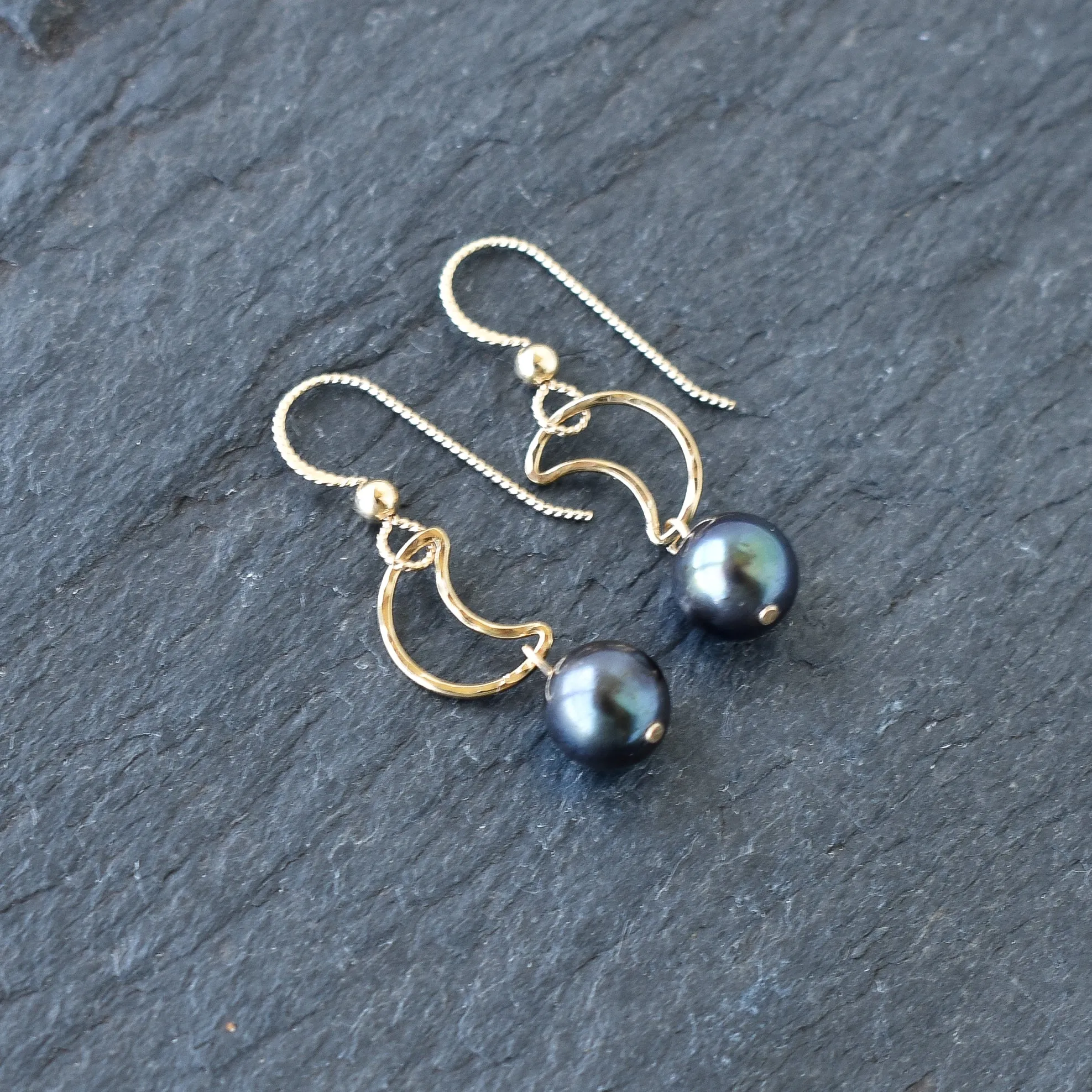 Crescent Moon Earrings with Pearls