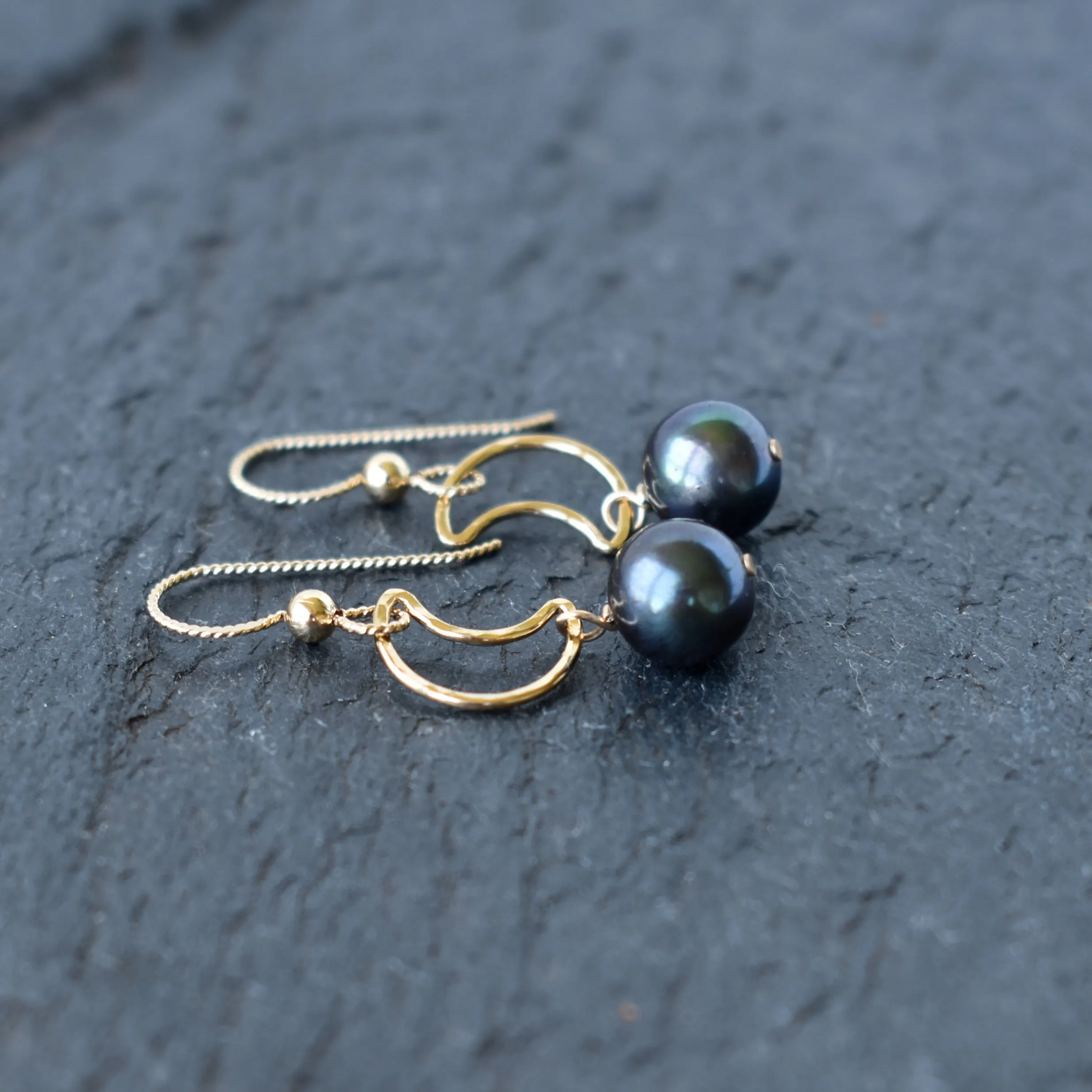 Crescent Moon Earrings with Pearls