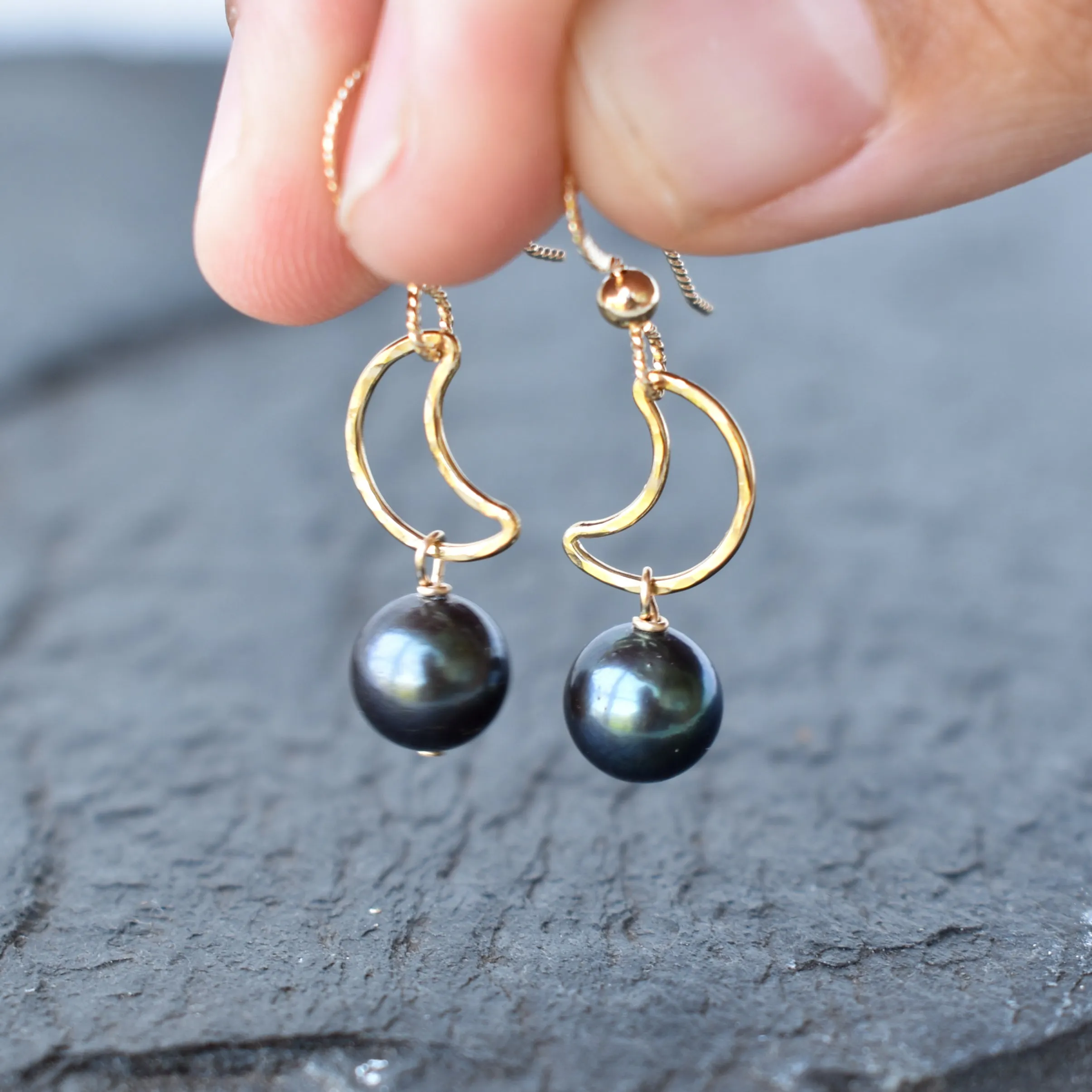 Crescent Moon Earrings with Pearls