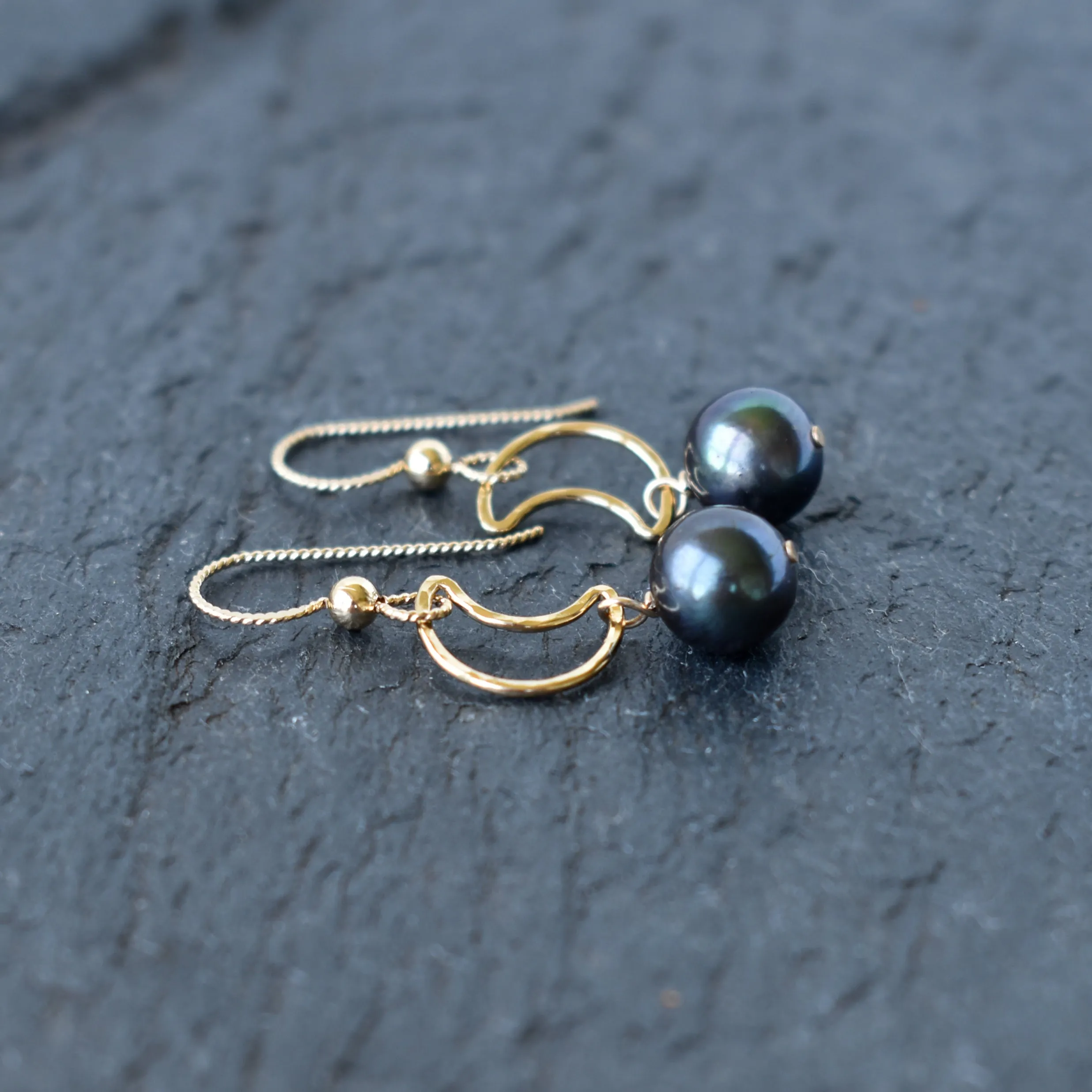 Crescent Moon Earrings with Pearls