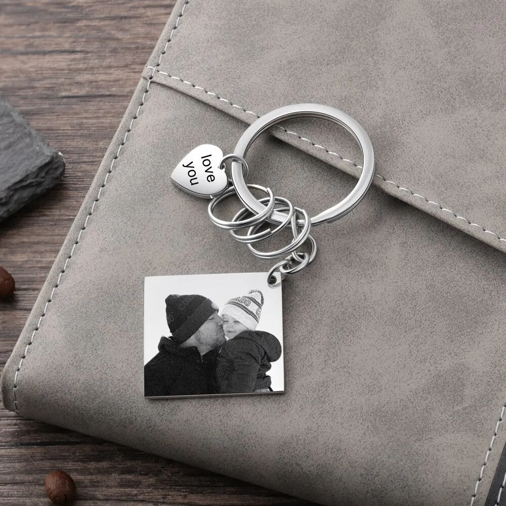 Customized Square Photo & Date Engraved Keychains