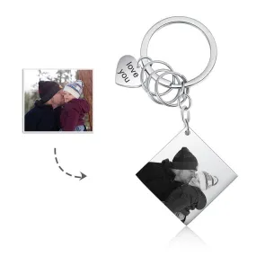 Customized Square Photo & Date Engraved Keychains