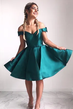 Cute Off the Shoulder Short Dark Teal Sweetheart Homecoming Dress Short Prom Dresses