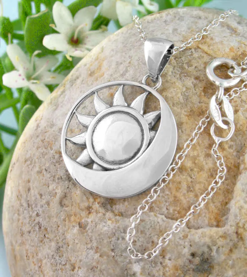 Domed Sun and Crescent Moon Pendant