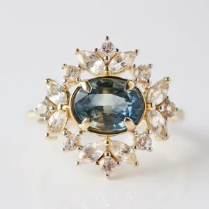 Exclusive Teal and White Sapphire Ring - Size Small