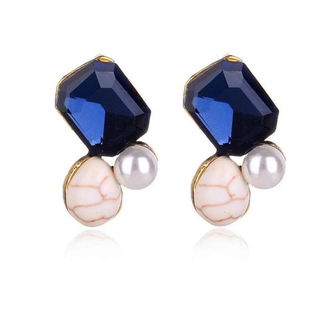 Geometric Style Crystal Stud Earrings - 3 Colors