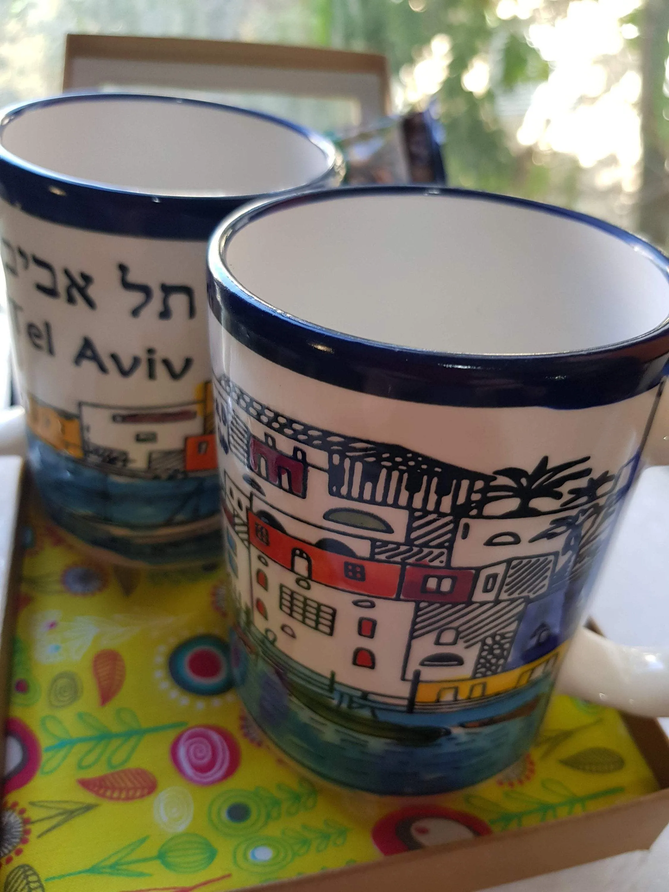 Gift Box for Him Gift Box for Her. 2 Mugs Tel Aviv and Jaffa, Ceramic Armenian Ceramic Mugs, Israel Turkish Coffee