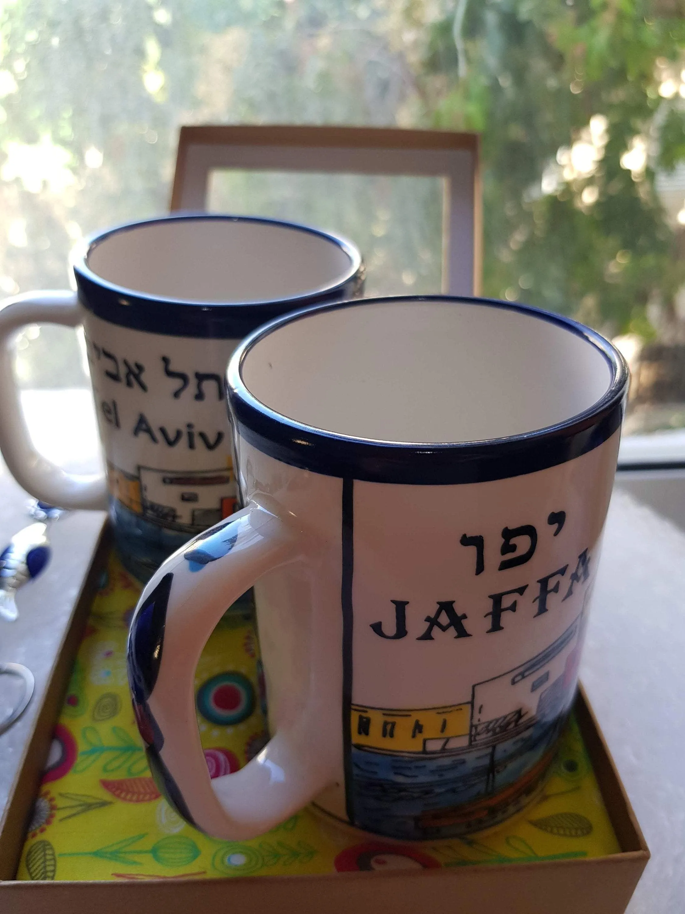 Gift Box for Him Gift Box for Her. 2 Mugs Tel Aviv and Jaffa, Ceramic Armenian Ceramic Mugs, Israel Turkish Coffee