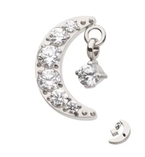 Glimmer Half Moon Clear CZ Dangle Titanium Internally Threaded Top