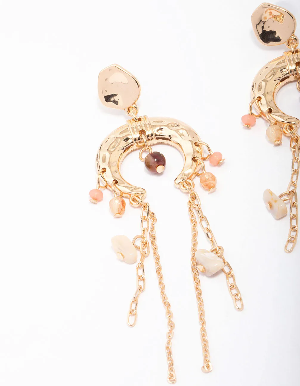 Gold Crescent Stone Drop Earrings