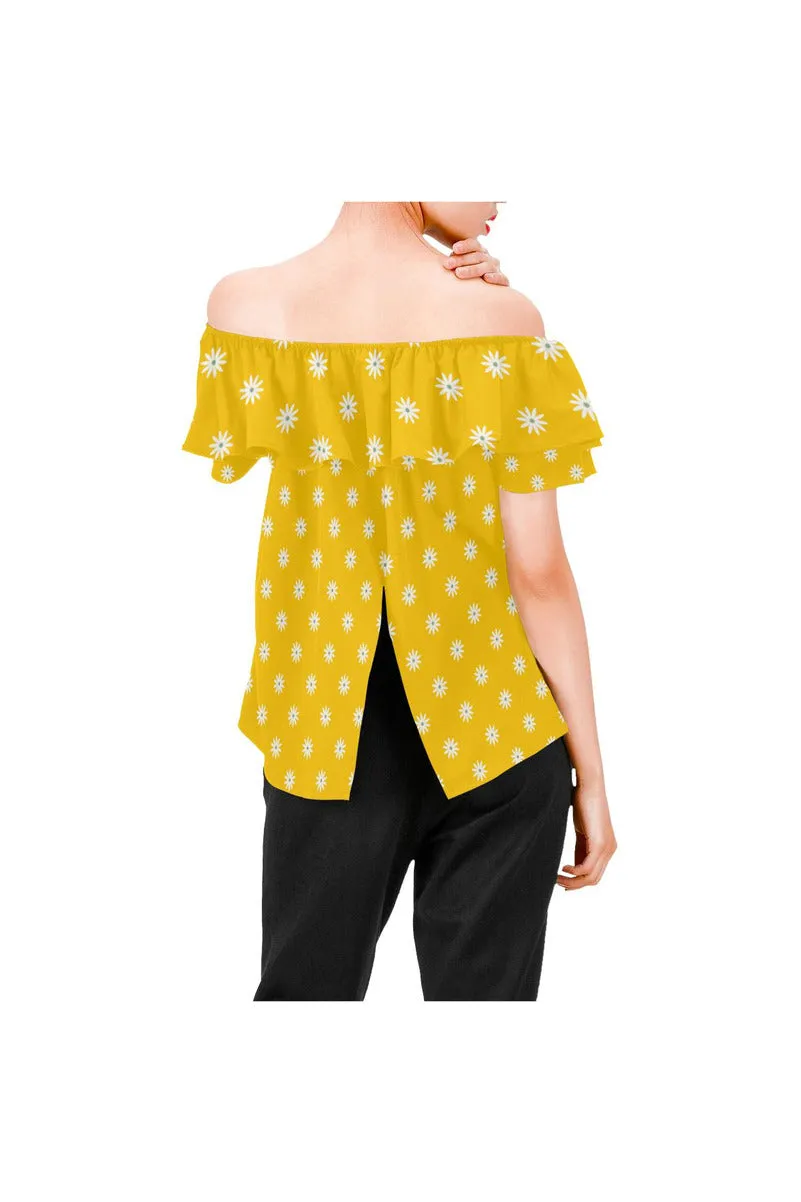 Gold Daisies Women's Off Shoulder Blouse with Ruffle