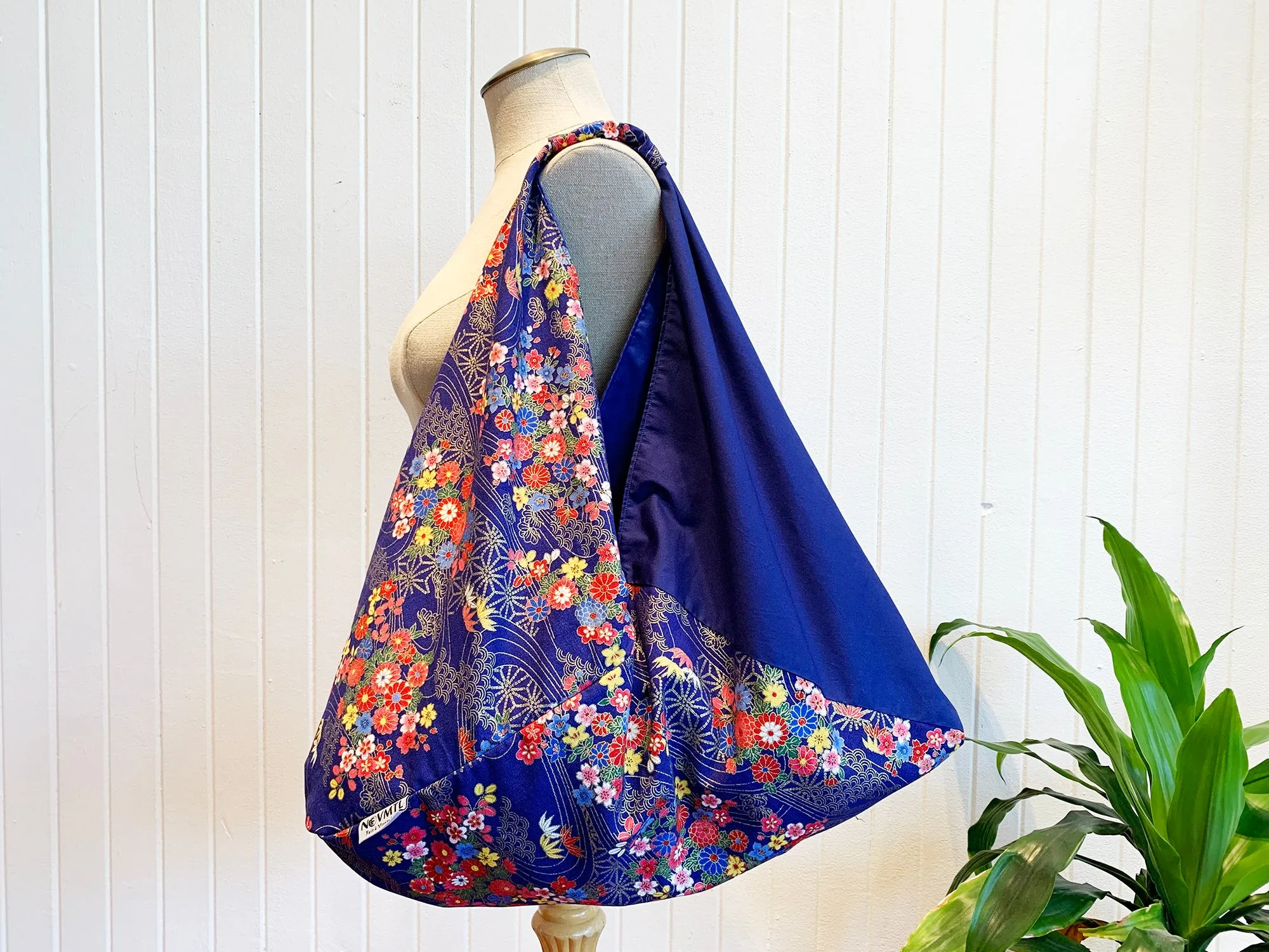 *Handmade* Origami bag | Market bag | Asanoha x Chrysanthemum (Navy)