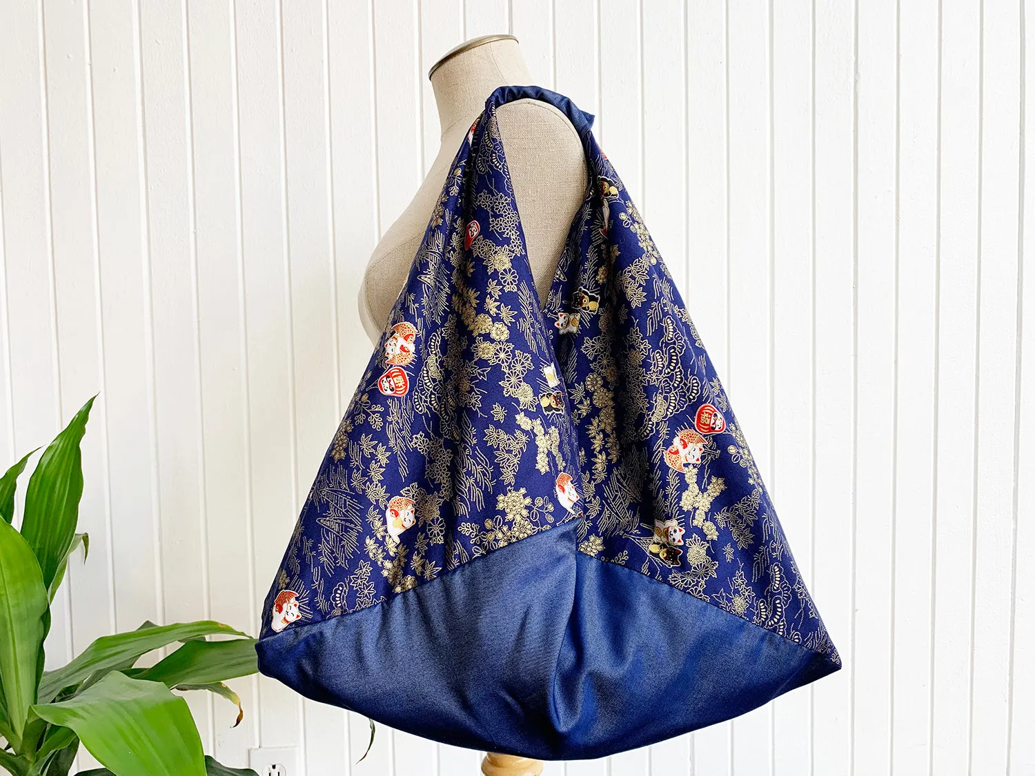 *Handmade* Origami bag | Market bag | Maneki-neko (Navy Blue)