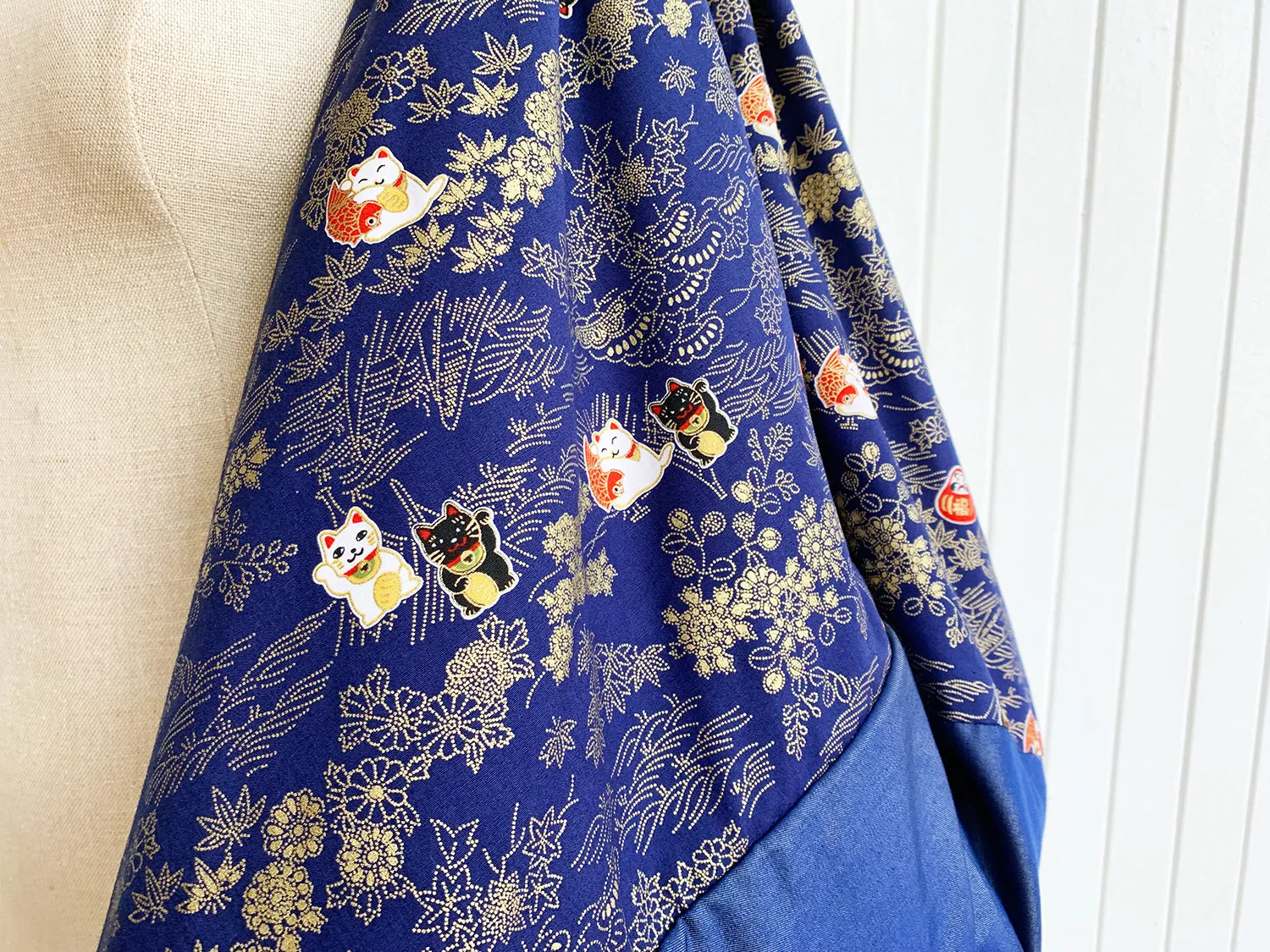 *Handmade* Origami bag | Market bag | Maneki-neko (Navy Blue)