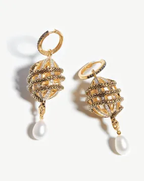 Harris Reed Fine Uncaged Drop Earrings | 14ct Solid Gold/Pearl & Diamond